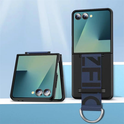 Wrist Strap Ring Holder Phone Case for Samsung Galaxy Z Flip 8 7 6 5 Luxury Matte PC Shockproof Hand Chain Band ZFlip 7 FE Cover