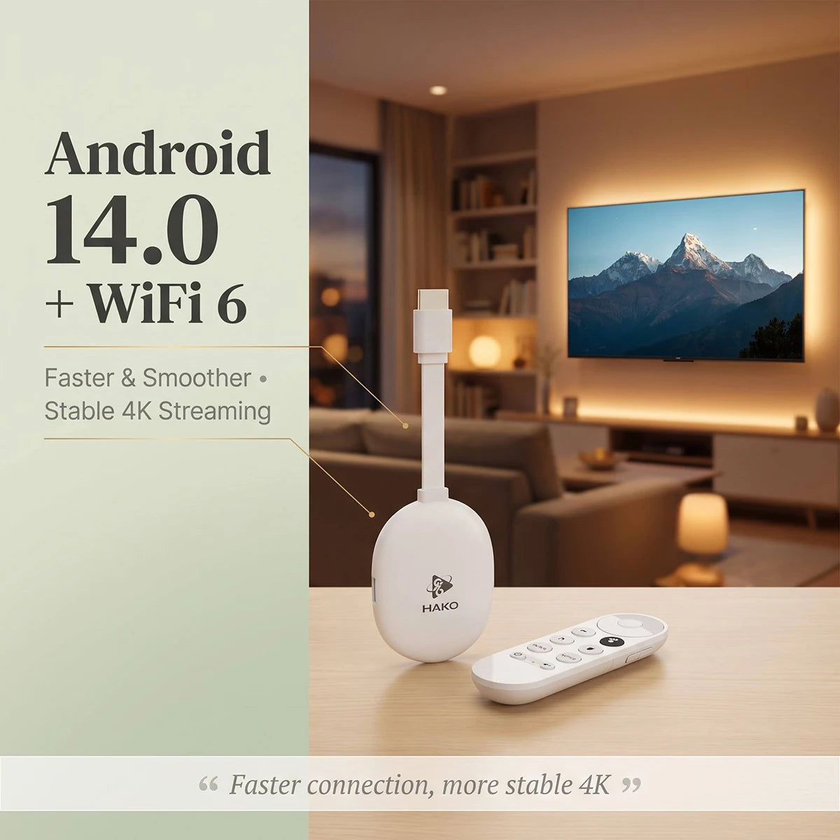 Android 14 TV Stick HAKO RK3518 with 4K HDR 2.4G 5G wifi6 2GB 8GB 16GB Voice Remote