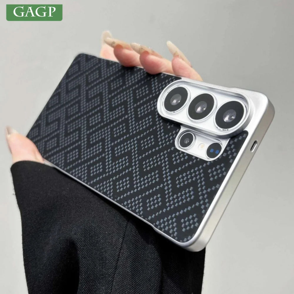 Business Plating Ultra-thin Maze Grid Pattern for Magsafe Borderless Phone Case for Samsung S26 Ultra S25 Plus Shockproof Cover
