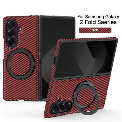 Business Carbon Fiber Texture Magnetic Case for Samsung Galaxy Z Fold 8 Ultra 7 6 5 4 for Magsafe Rotating Stand Protector Cover
