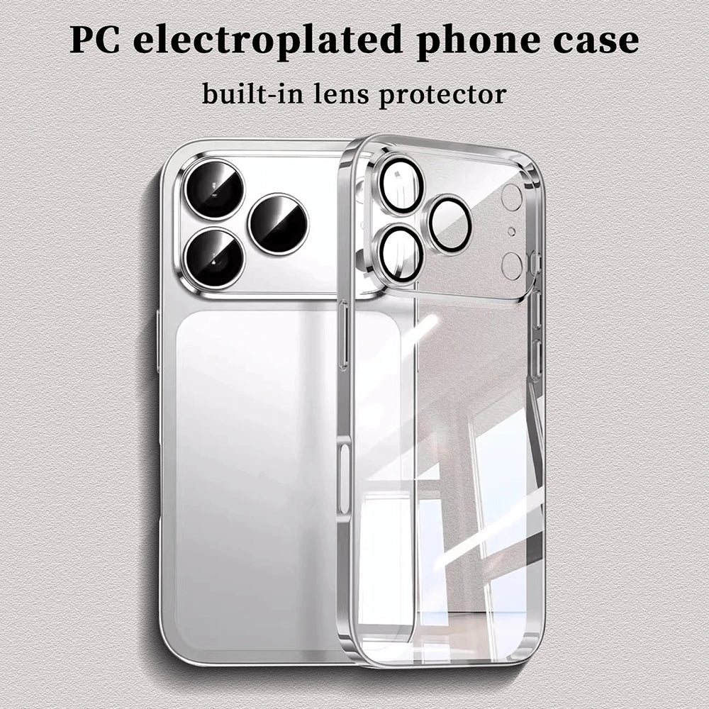 Luxury Plating Transparent Phone Case For iPhone 17 16 15 14 13 Pro Max 17Pro Lens Protection Shockproof Clear Bumper Back Cover