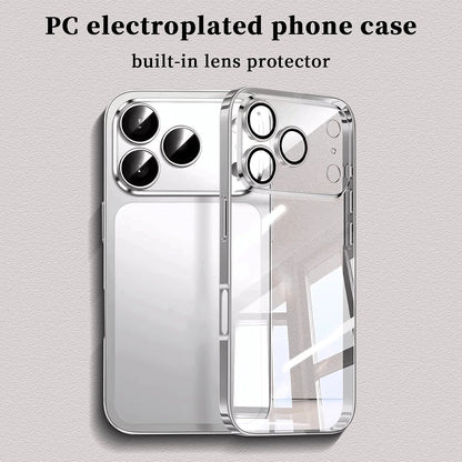 Luxury Plating Transparent Phone Case For iPhone 17 16 15 14 13 Pro Max 17Pro Lens Protection Shockproof Clear Bumper Back Cover