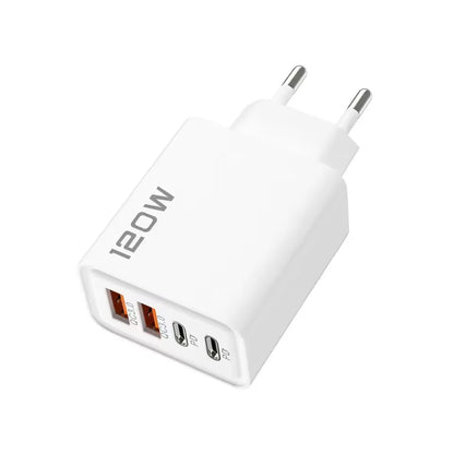 120W 4 Ports USB Charger Fast Charge Phone Charger Adapter Type C Cable For iPhone Samsung Xiaomi EU/US/UK Plug Wall Charger