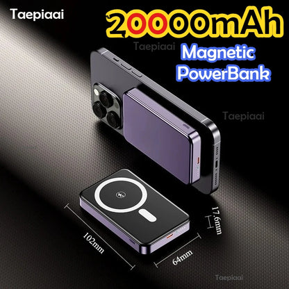 Taepiaa Qi2 Magnetic Power Bank 20000mah 20W Wireless Charging 22.5W Wired Charge Qi2-Certified for IPhone 16 15 14 13 Pro Max