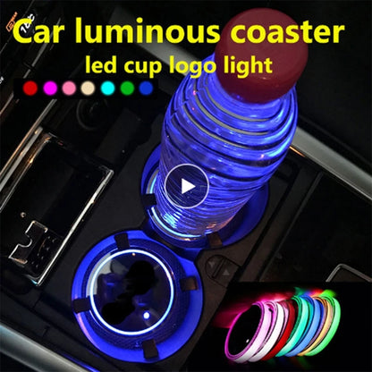 2pcs Universal Auto Car LED Cup Holder Water Bottom Mat RGB Light Decor Drink