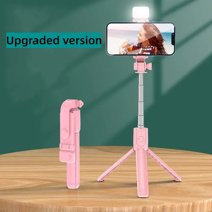 Selfie Stick Tripod Stand with Wireless Bluetooth Remote Extendable Stainless Steel Rod for iPhone Mobile Phones Live Streaming