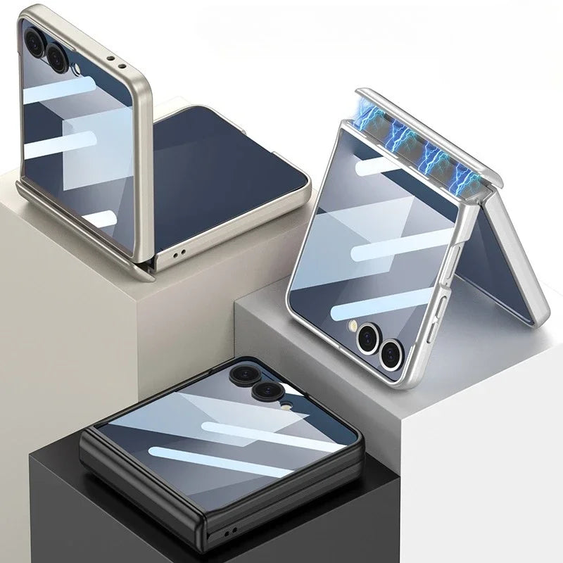 Hinge Protection Magnetic Hard Shell Phone Case for Samsung Galaxy Z Flip 8 7 6 Flip7 Flip6 with Tempered Film Protector Cover
