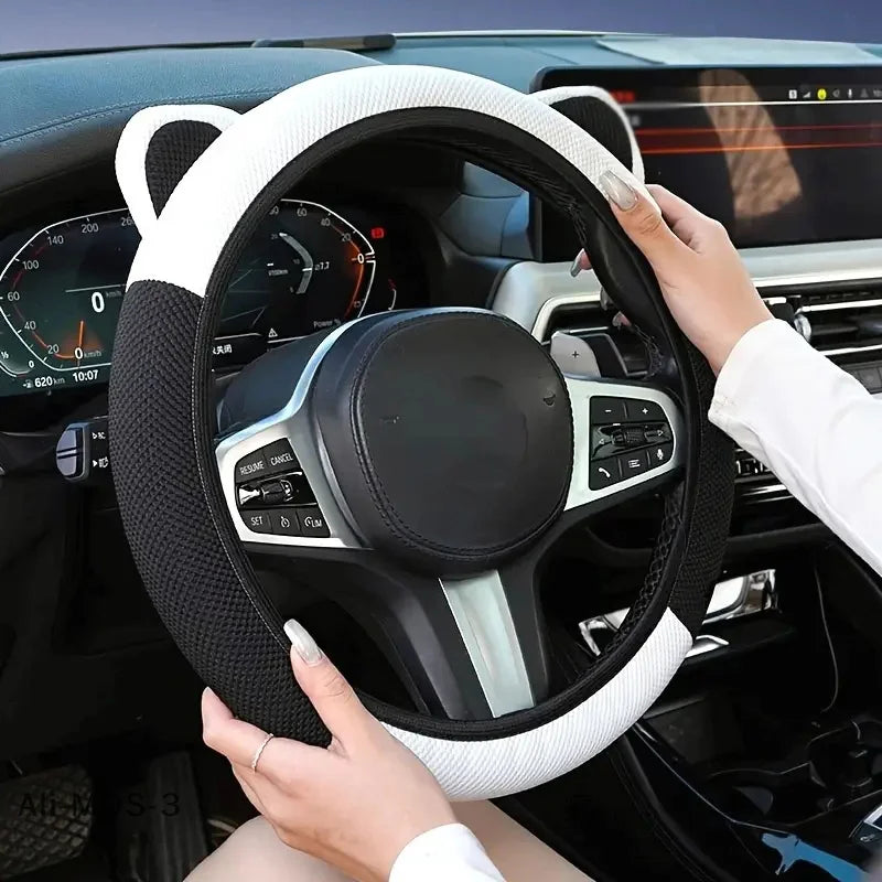 Cartoon Cat Ears Car Steering Wheel Cover Anti-slip Suitable For A Variety Of Models Sweat-absorbent Breathable Wear-resistant