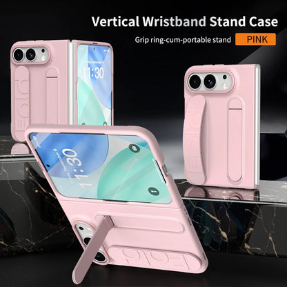 For iPhone Duo Cases Luxury Wrist Strap Bracket Stand Holder Case for iPhone Duo 18 Fold Solid Color Built-in Front Film Cover