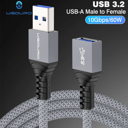 UGOURD USB 3.2 Gen2 Extension Cable 10Gbps USB A Male to Female Extender Cord Braided USB3 Extension Cable For U Disk Printer PC