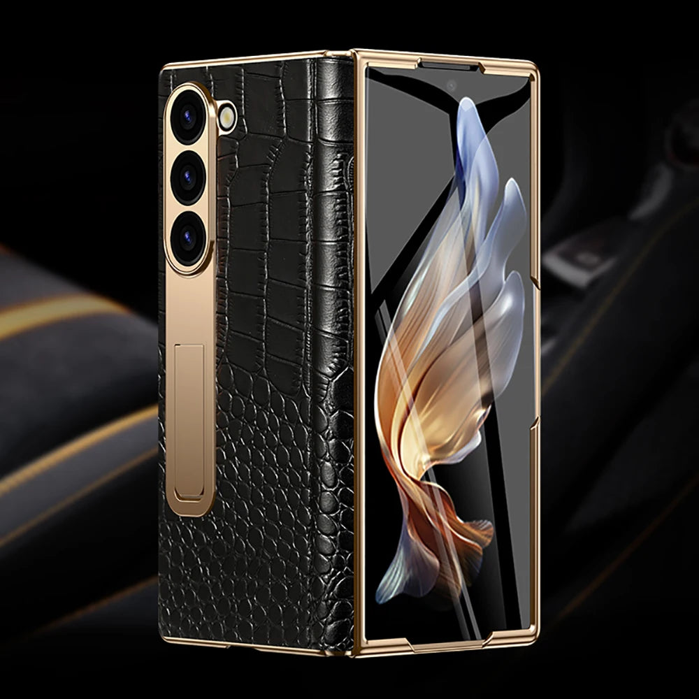 For Samsung Z Fold 7 6 5 4 3 8 Fold8 ULtra Genuine Leather Magnetic Hinge Full Phone Case Holder Kickstand Shockproof Cover