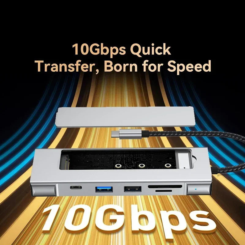 8-in-1 USB 3.2 Hub With Disk Storage Function Multi Adapter Card Reader Type C to HDMI-Compatible Splitter For Laptops Macbook
