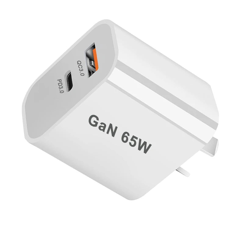 UK/AU/EU/US USB C Charger 65W PD 3.0 GaN Charger Type C Power Adapter With 2-Port Fast Wall Charger Compatible for iPhone 13 USB