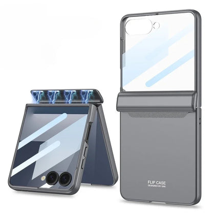 Hinge Protection Magnetic Hard Shell Phone Case for Samsung Galaxy Z Flip 8 7 6 Flip7 Flip6 with Tempered Film Protector Cover