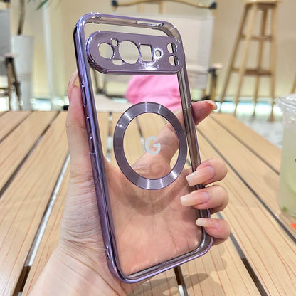 Clear Electroplating Compatible Magnetic Wireless Charging Phone Case For Google Pixel 11 10 9 A Pro XL Shockproof Protect Cover