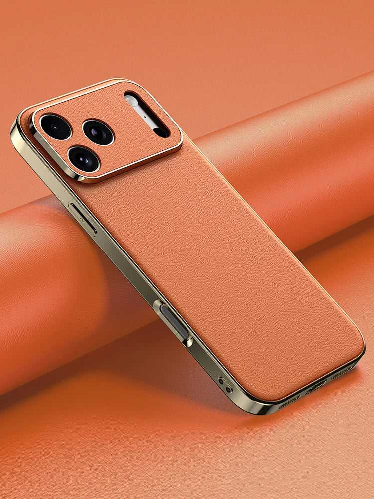 Luxury Leather Phone Case for iPhone 17 16 15 14 Pro Max Air 17Pro 16Pro Full Lens Protection Back Cover