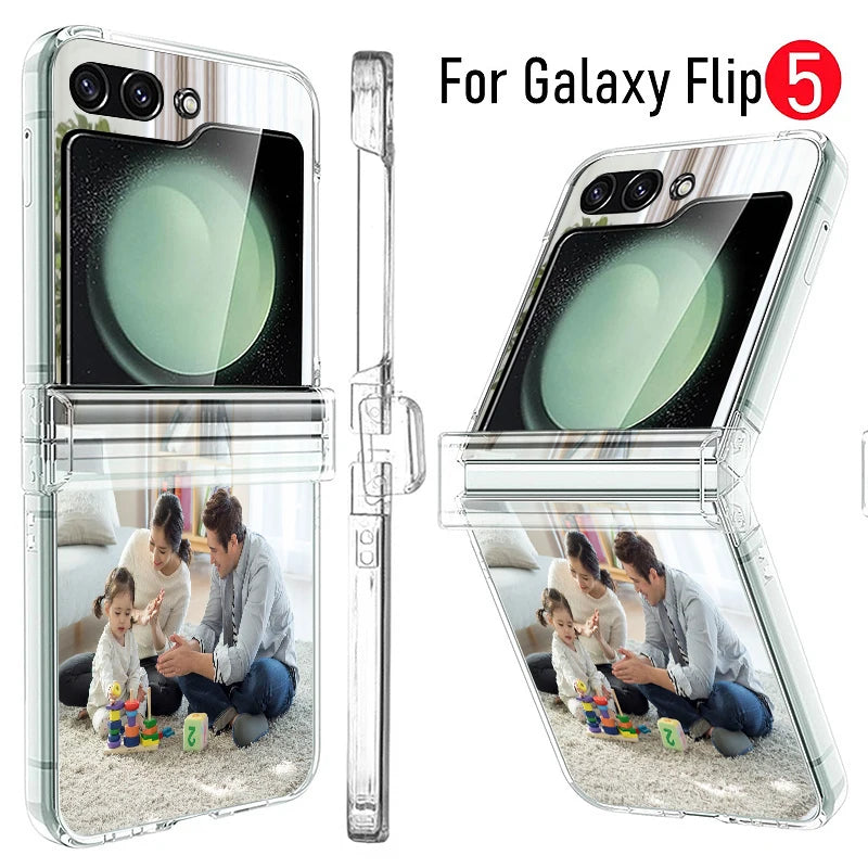 For Samsung Galaxy Z Flip 7 FE 8 7 6 5 4 3 Personalized Customized Photo Folding Phone Case Design Picture Name Clear PC Cover