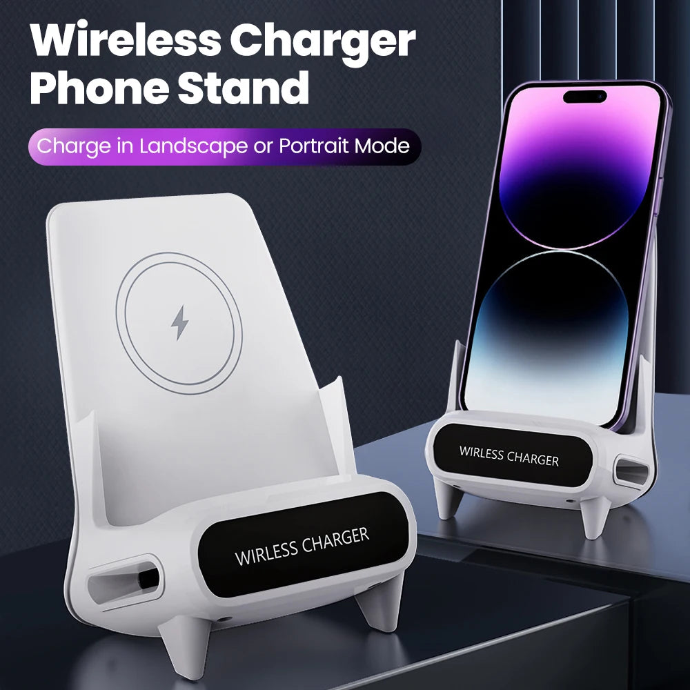 15W Portable Mini Chair Wireless Charger Stand Desktop Super Fast Charging With Speaker Function Universal Mobile Phone Stand