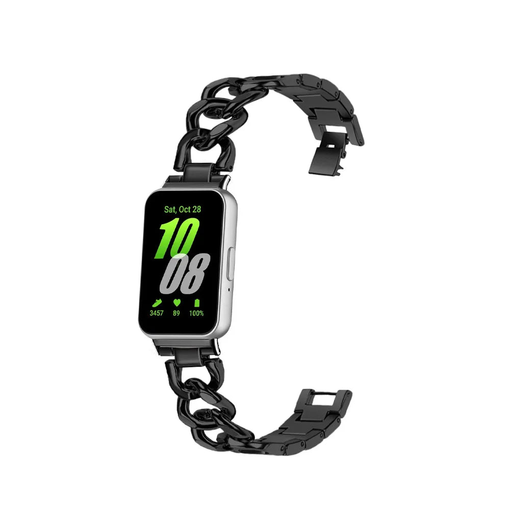 Thin Stainless Steel Strap for Samsung Galaxy Fit3 Single Row Fashion Denim Chain Bracelet Metal Chain Strap for Women