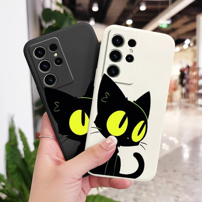Fluorescent Cat Phone Case For Samsung Galaxy S25 S24 S23 S22 S21 S20 Ultra FE S10 S10E Plus Note 20 Ultra Silicone Cover