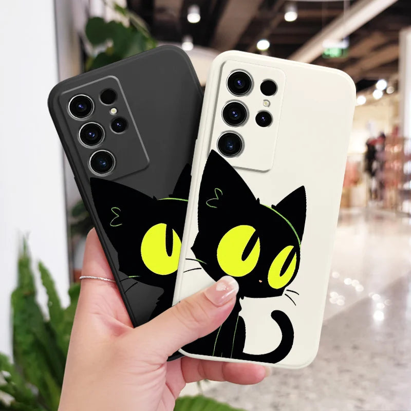 Fluorescent Cat Phone Case For Samsung Galaxy S25 S24 S23 S22 S21 S20 Ultra FE S10 S10E Plus Note 20 Ultra Silicone Cover