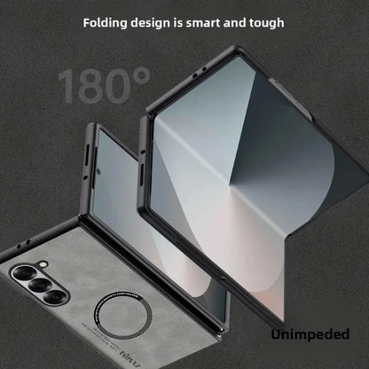 Luxury Ultrathin Sheepskin Leather Slim Phone Case for Samsung Galaxy Z Fold 8 Ultra 7 6 5 4 3 Magnetic Charge Shockproof Cover