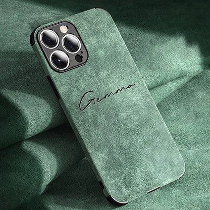 Custom Name Full-cover Phone Case for iphone 18 17 16 15 14 13 12 11 Pro Max Plus Lamskin Leather Soft Shockproof Cover
