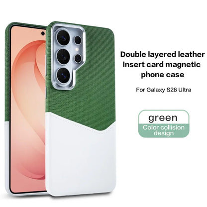 Card Slot Holder Linen Leather MagSafe Phone Case For Samsung S26Ultra S25Ultra S24U Magnetic Wireless Charging Shockproof Cover