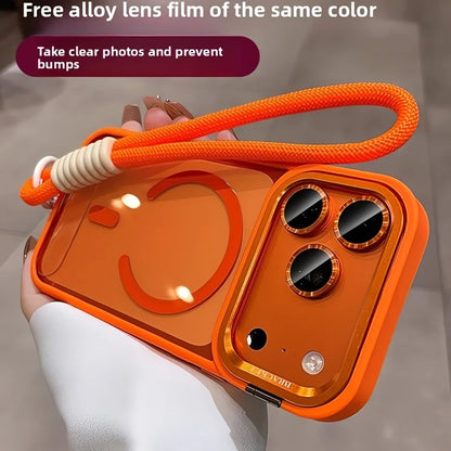 Camera Bracket Acrylic Magnetic Phone Case for IPhone 17 Air 17 16 15 14 Plus 13 12 11 Pro Max  with Wrist Strap Lens Film Cover