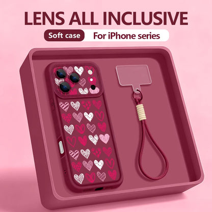 Colorful Heart Printed With Strap Phone Case For iPhone 17 Pro Max 17e 16e 16 15 14 Pro Max 13 12 Pro Shockproof Soft TPU Cover