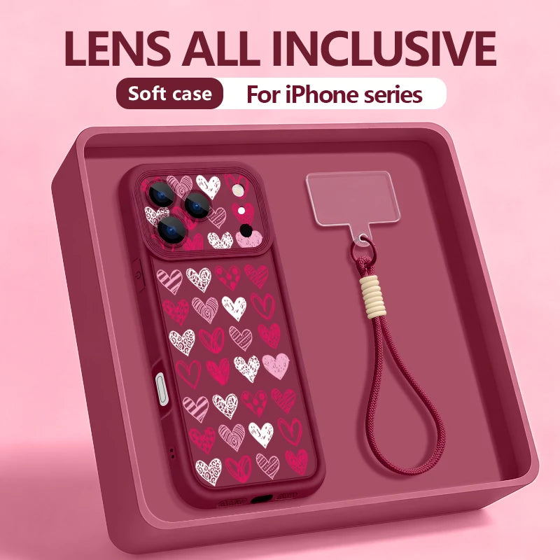Colorful Heart Printed With Strap Phone Case For iPhone 17 Pro Max 17e 16e 16 15 14 Pro Max 13 12 Pro Shockproof Soft TPU Cover