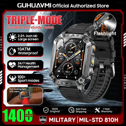 2026 New 1400mAh Large Battery Military Outdoor 2.01 inches Smart watch Men 10ATM Waterproof Bluetooth Call Sports Smart Watch