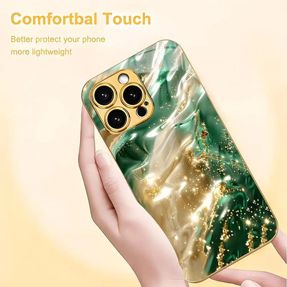 Gilded fluid marble glass phone case suitable for iPhone 17 16 15 14 13 12 11 Pro/Max/Plus anti drop and shockproof back cover