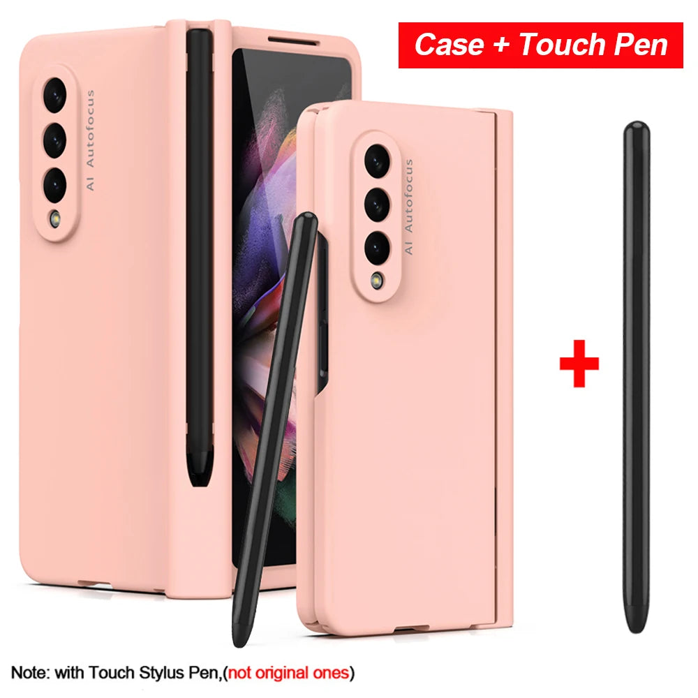 with Touch Pen For Samsung Galaxy Z Fold 7 6 SE 5 5G Case Hinge Pen Slot Front Screen Glass Protect Capa Z Fold 2 3 4 Cover