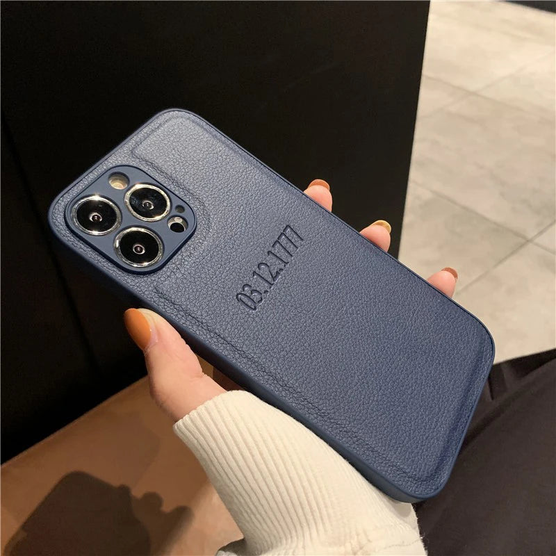 Personalised Initials Name Letters Leather Case For iPhone 12 13 11 14 15 16 17 18Pro Max 17Air Shockproof Custom Engraved Cover