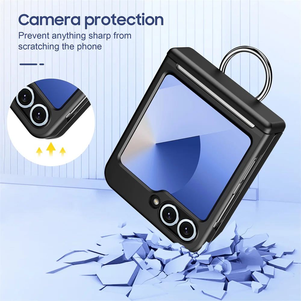 Luxury Wallet Clip Flip Slot Card Phone Case for Samsung Z Flip 8 7 6 5 5G Flip6 ZFlip5 ZFlip6 Finger Ring Shockproof PC Covers