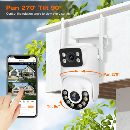Outdoor Wireless Security IP Camera 4K 8MP HD Dual Lens External Wifi PTZ Camera Auto Tracking Street Surveillance Camera iCsee