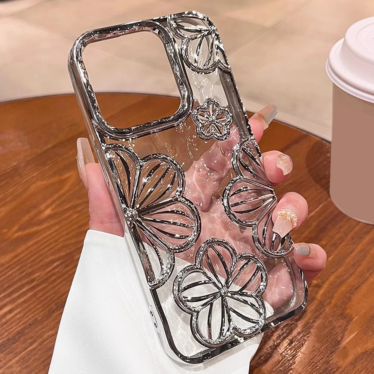 Glitter Plating Retro Leaking 3D Oil Painting Flower Anti-fall Phone Case for iPhone 11 12 13 14 15 16 17 Pro Max Back Cover