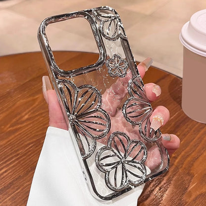 Glitter Plating Retro Leaking 3D Oil Painting Flower Anti-fall Phone Case for iPhone 11 12 13 14 15 16 17 Pro Max Back Cover