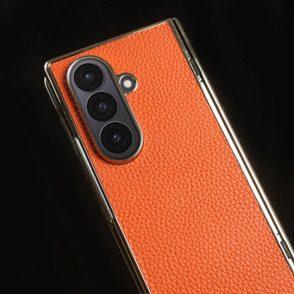 Lychee Genuine Leather Case For Samsung Galaxy Z Fold 8 6 5 4 Fold8 Ultra 8wide Fold7 Fold5 Fold6 Phone Cases Cover Funda Coque