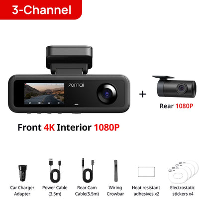 70mai T800E 3-Channel Dash Camera 4K+1080P Triple View HDR Supercapacitor GPS WiFi 6 70mai T800E Car DVR Voice Control