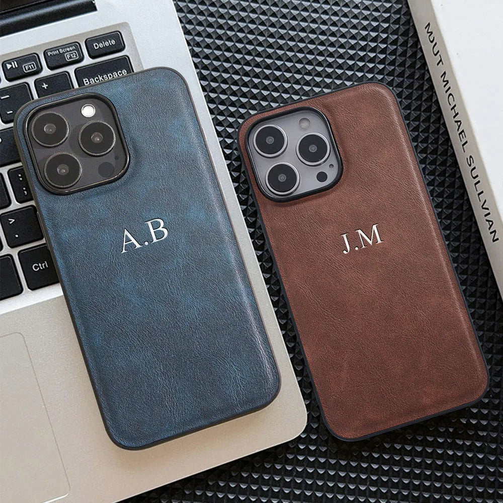 Leather Personalized Customized Initials Name Case For iPhone18 17 Air 16 15 14 13 12 11Pro Max Plus Luxury DIY Engraved Cover