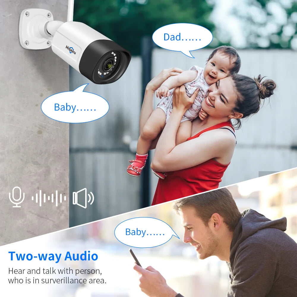 Hiseeu 5MP Wifi Surveillance Camera System Color Night Vision P2P Wireless Street Security CCTV Camera Kit 10CH Wireless NVR Set