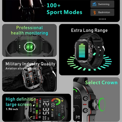 NEW Electronic Military Men Smart Watch Bluetooth Call Fitness Clock Heart Monitor Sport Watches 3ATM Waterproof Smartwatch 2026