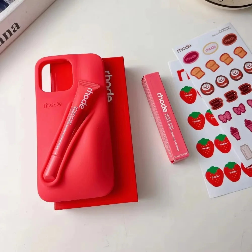 Luxury Aesthetic Rhode Lip Balm Design Matte Silicone Shockproof Phone Case All Matching Color Protective Case For iPhone Series