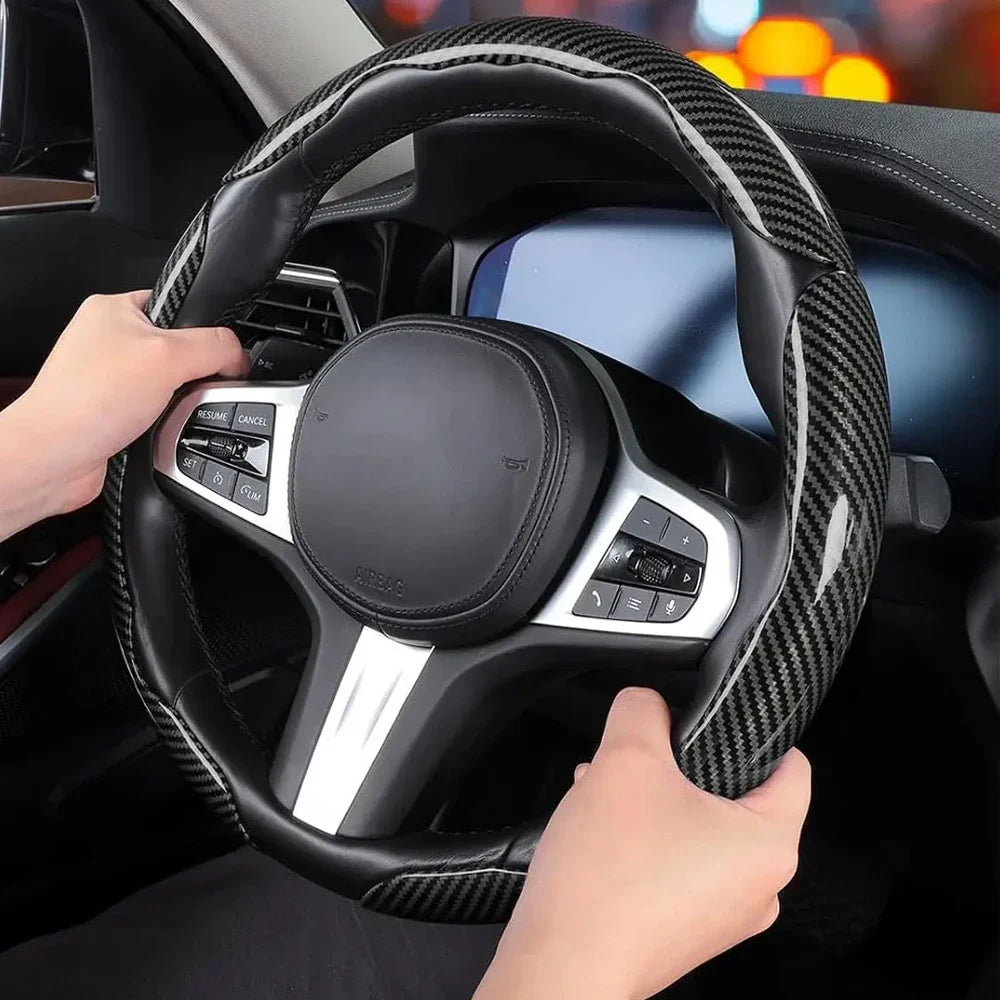 Carbon Fiber Non-slip Protective Cover Segmented Car Steering Wheel Cover Car Styling Accessories 38cm Universal