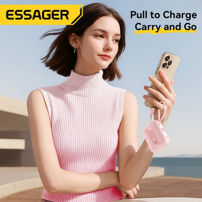 Essager 20000mAh Type C Cable Power Bank PD 22.5W Fast Charging Phone External Battery for Xiaomi iPhone 17 16 15 Samsung iPad