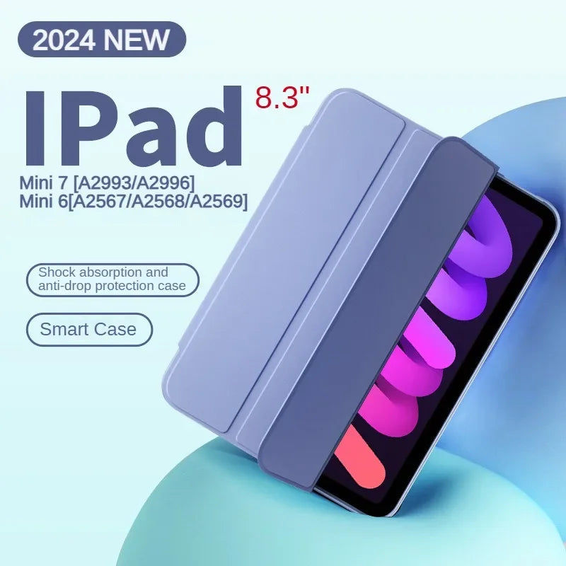 Smart Case for Apple iPad Mini 7 8.3 inch 2024 Trifold Magnetic Leather Stand Tablet Cover for iPad Mini 6 Generacion A2567 Fund