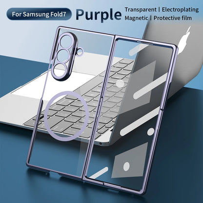Magnetic Clear Transparent PC+TPU Phone Case for Galaxy Z Fold 8 Ultra 7/6/5/4 with Glass Film Protector Shockproof Back Cover
