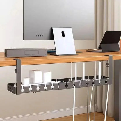 Under Desk Cable Management Tray No Drill Iron Power Strip Holder Wire Cord Organizer Clamp Mount for Home Office Desk